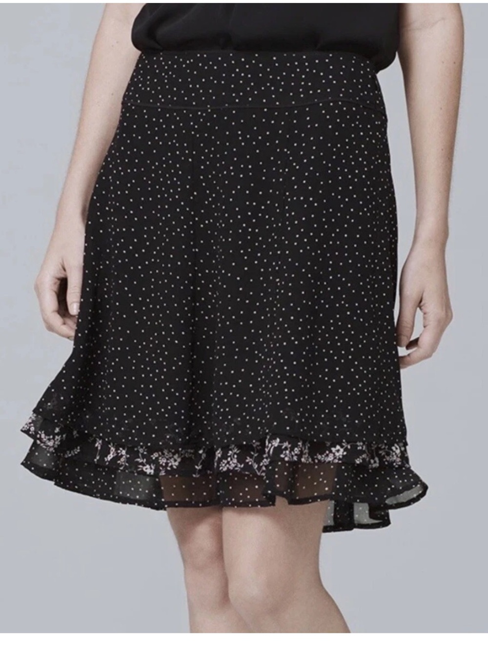 White House Black Market Polka Dot Tiered Skirt Size 14 Black and White